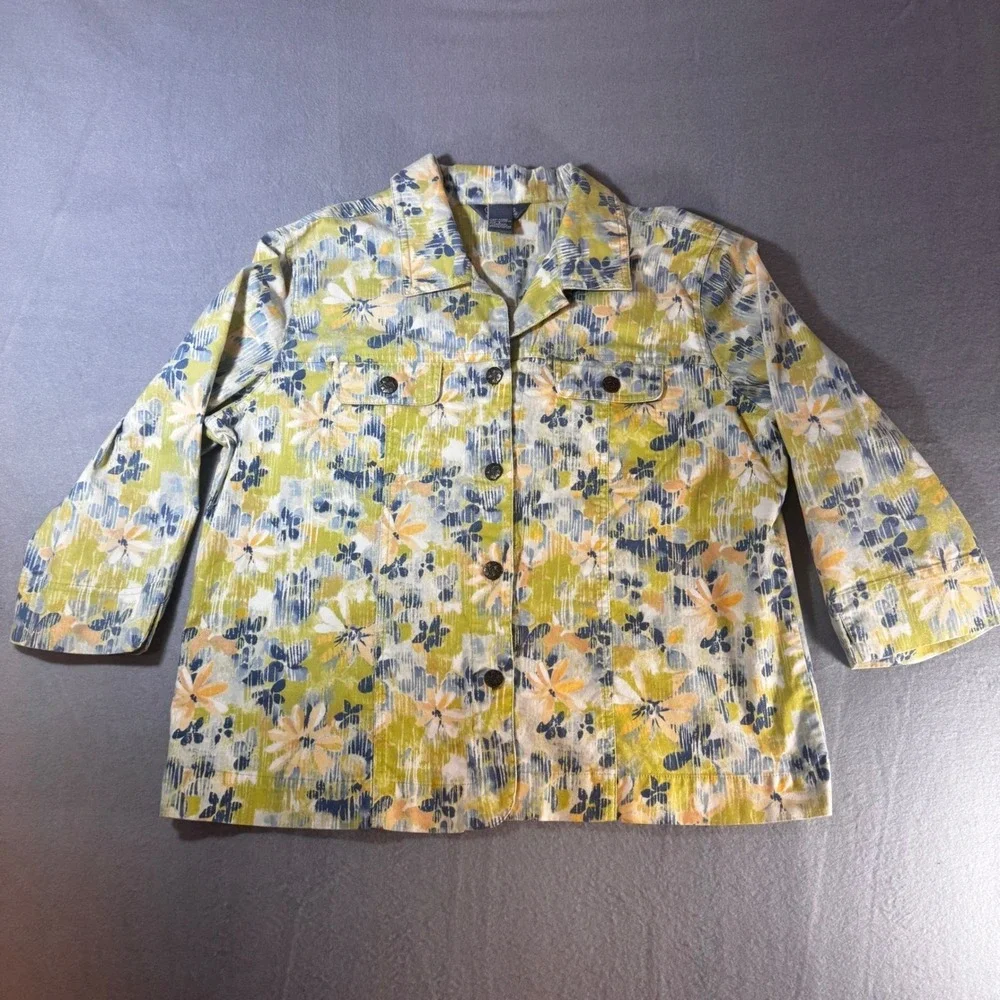 City Blues by Koret Womens Floral Jacket Green Blue Size L K8531124M Button Up‎